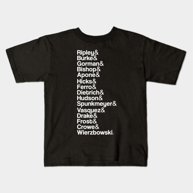 Sulaco Crew Helvetica List Kids T-Shirt by jasonyerface